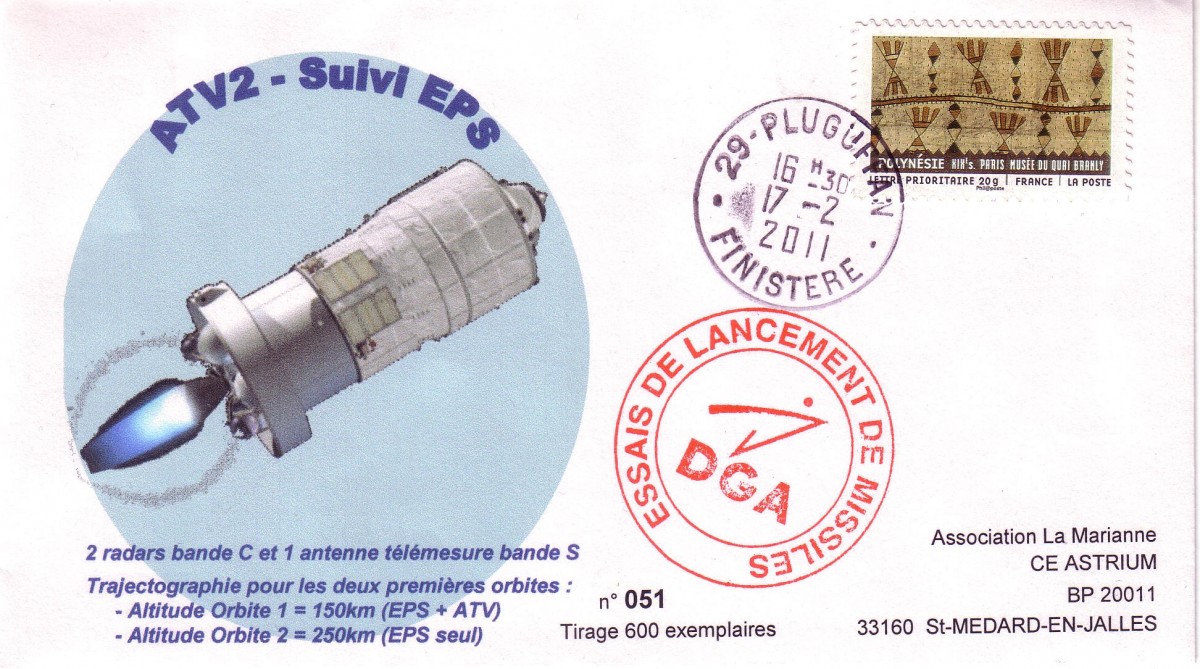 Vol 200 – ATV 2 Johannes Kepler – 17 Février 2011 – Suivi trajectoire radar par centre DGA de Pluguffan Finistère (France)