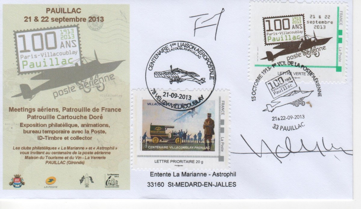 Document - 21 Septembre 2013 - Centenaire de la première liaison Aérienne Postale Pauillac-Villacoublay