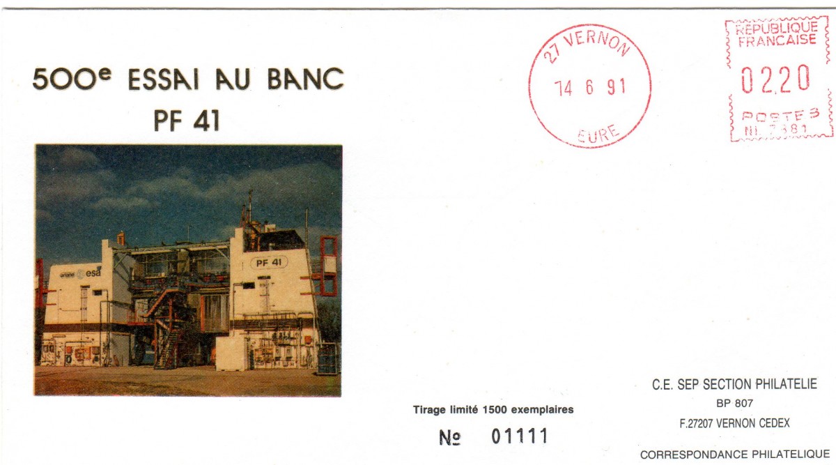 Développement Ariane 1 à 5 - 14 Juin 1991 500ème Essais au banc PF41- Moteur HM7
