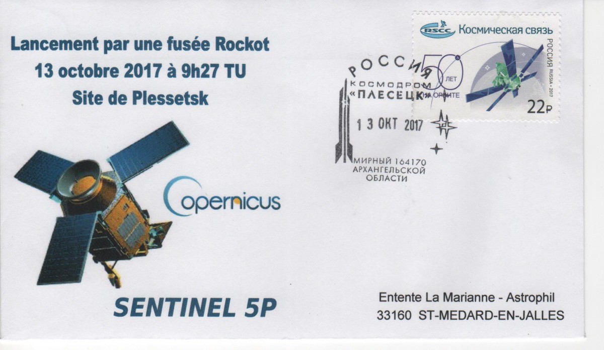 13 Octobre 2017 - Lancement par une fusée Rockot à Plessetsk (Russie) du Satellite "Sentinel 5P"
