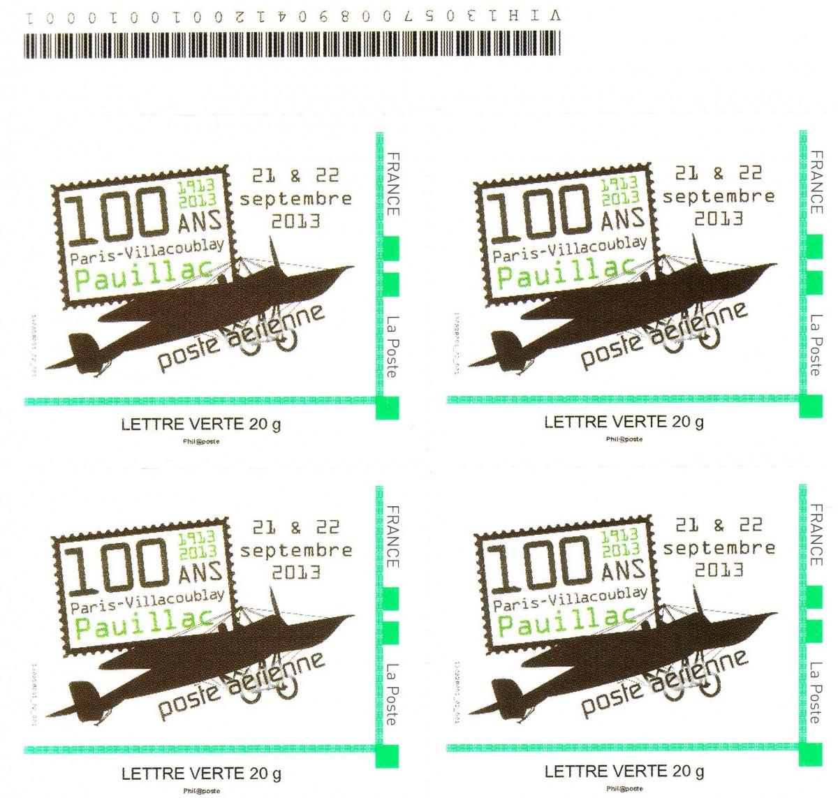 Document - Timbre à Moi - Centenaire première liaison aérienne Vélizy-Villacoublay / Pauillac