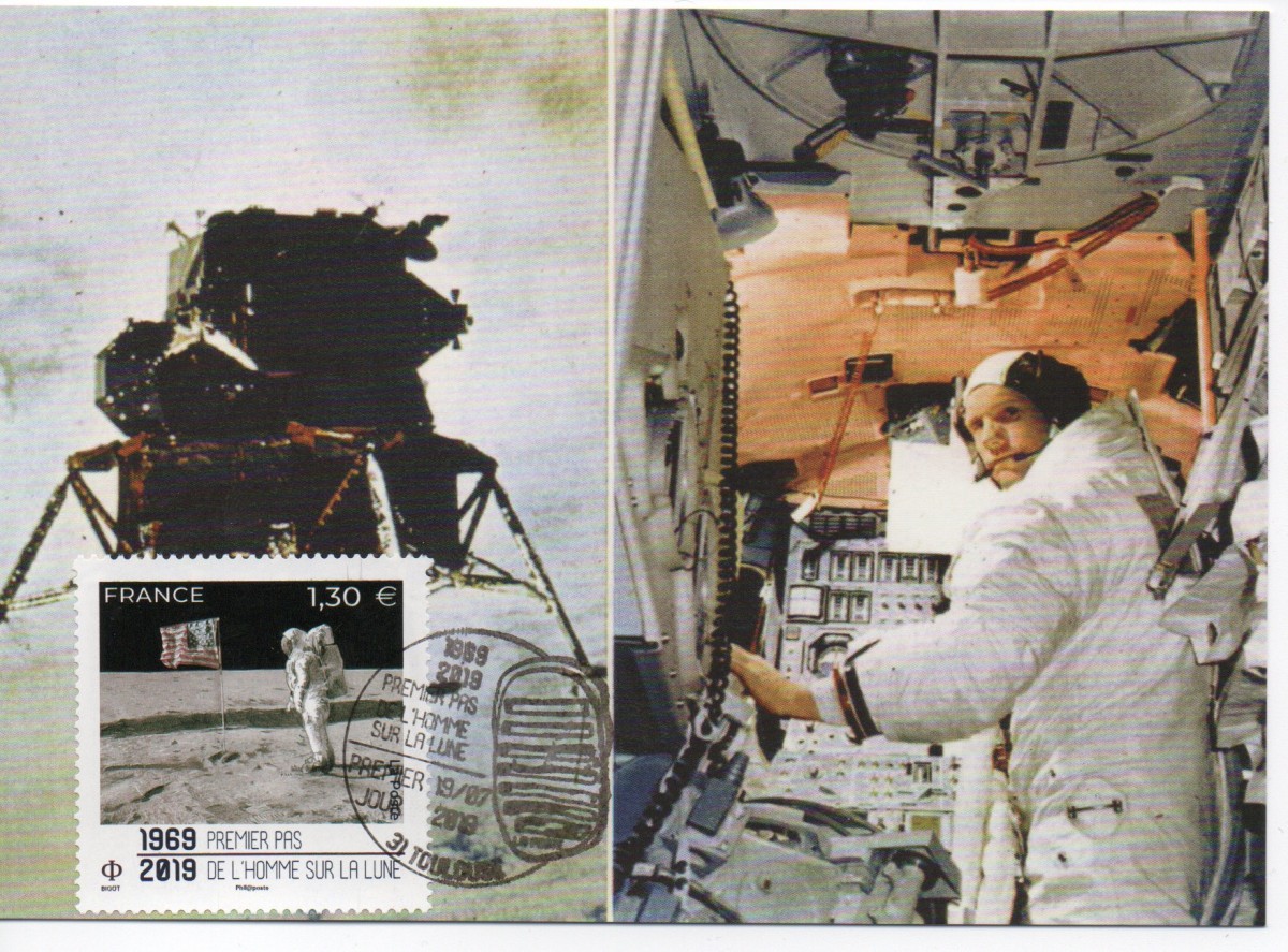 Premier jour timbre 50 ans du premier pas de l'homme sur la lune - Toulouse cité de l'Espace 19 Juillet 2019 - (Carte Maximale premier jour)