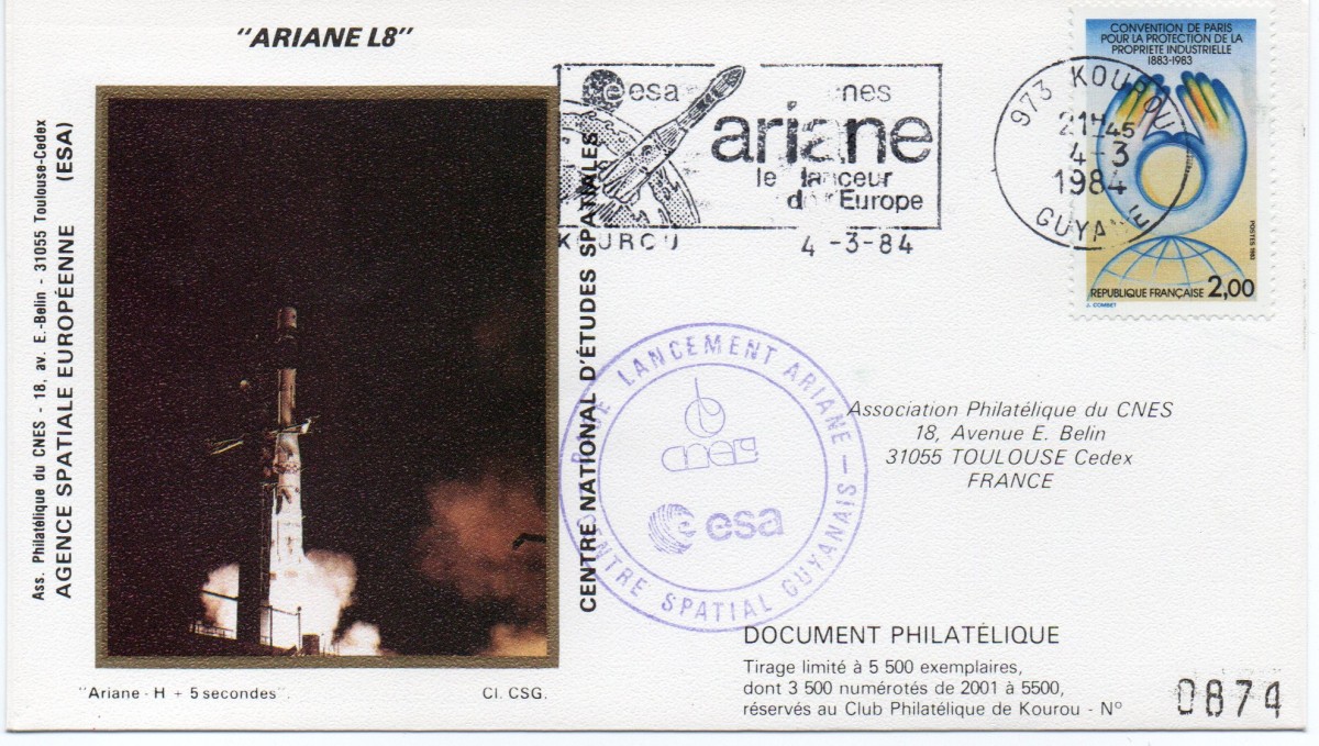 Kourou (Guyane) Lancement Ariane 1 - Tir V8 - 04 Mars 1984 (Pochette CNES Complète) - C18