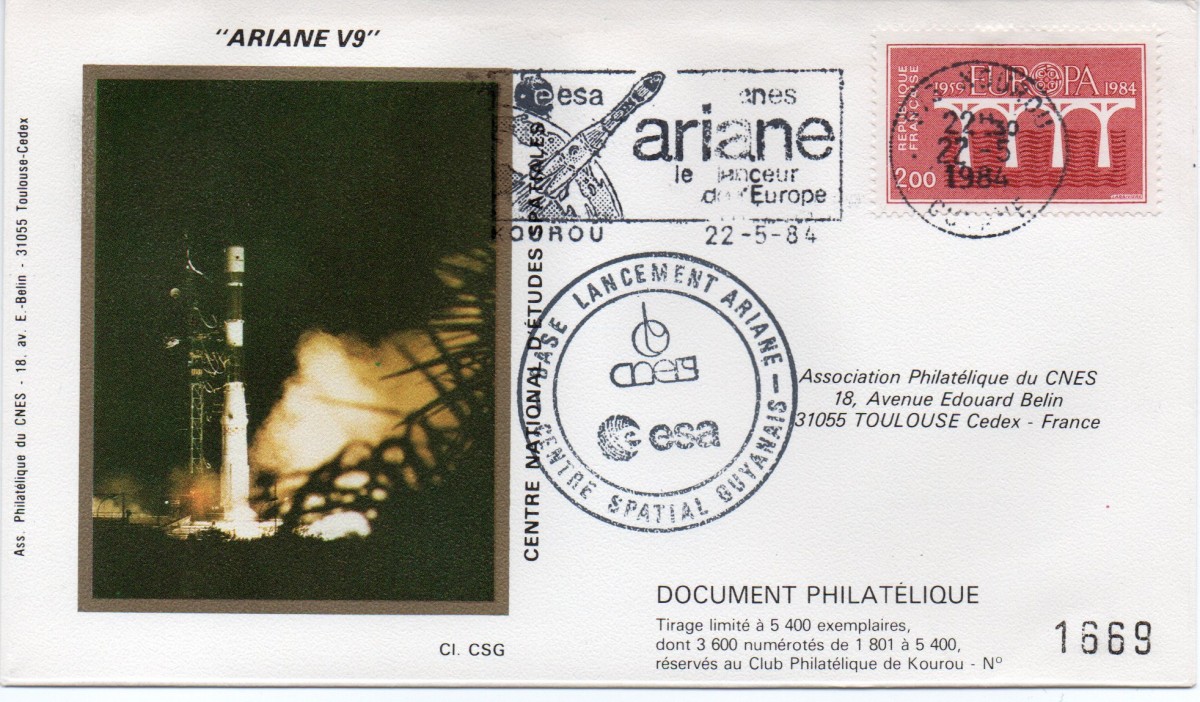 Kourou (Guyane) Lancement Ariane 1 - Tir V9 - 22 Mai 1984 (Pochette CNES Complète) - C18