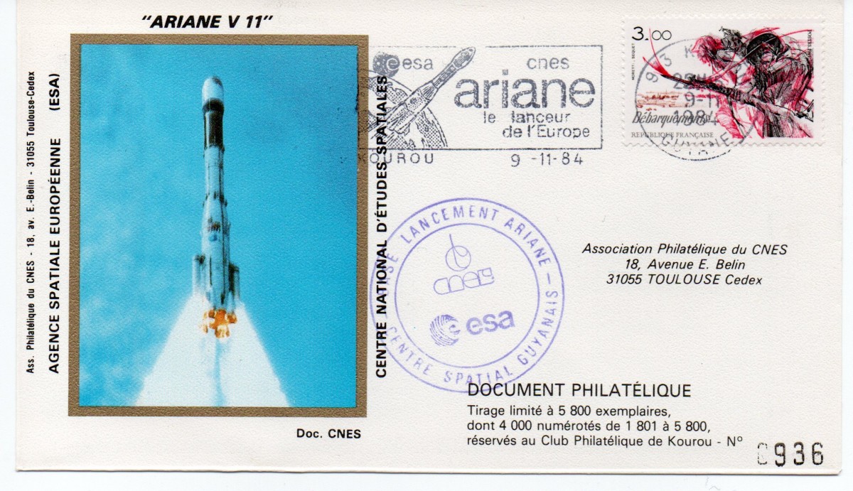 Kourou (Guyane) Lancement Ariane 3 – Vol 11 - 09 Novembre 1984 (Pochette CNES Complète) - C18