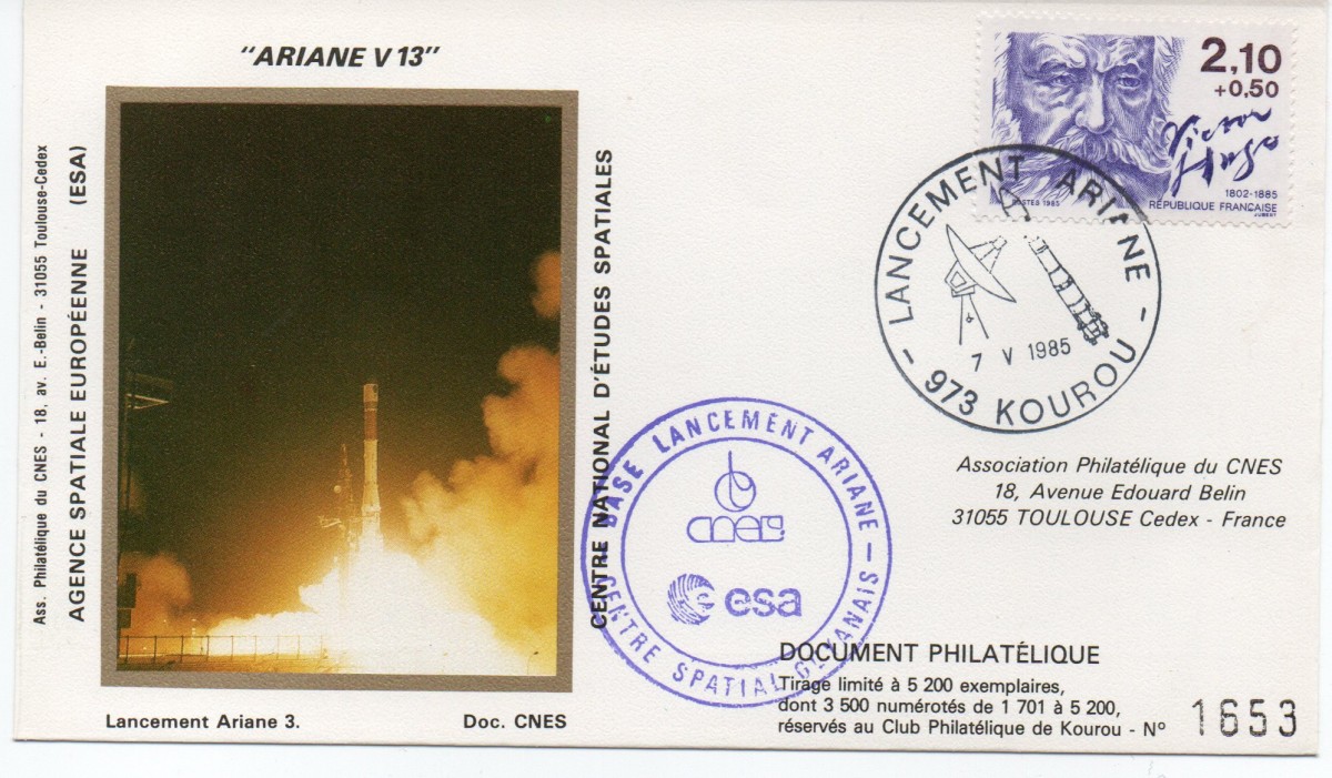 Kourou (Guyane) Lancement Ariane 3 – Vol 13 - 07 Mai1985 (Pochette CNES Complète) - C18