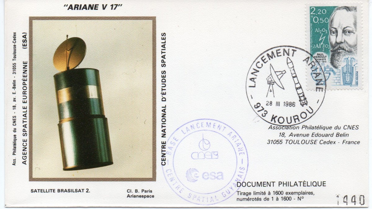 Kourou (Guyane) Lancement Ariane 3 – Vol 17 – 28 Mars 1986 (Pochette CNES) - C18