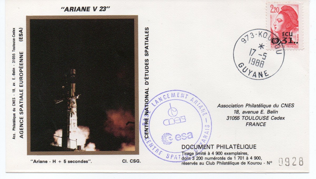 Kourou (Guyane) Lancement Ariane 2 – Vol 23 - 17 Mai 1988 (Pochette CNES Complète) - C18