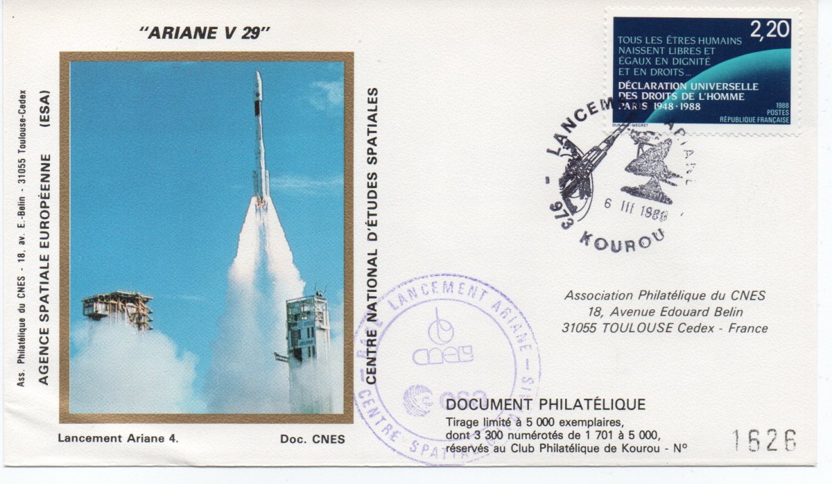 Kourou (Guyane) Lancement Ariane 4 - 44LP – Vol 29 - 06 Mars 1989 (3 Enveloppes CNES ) - C8