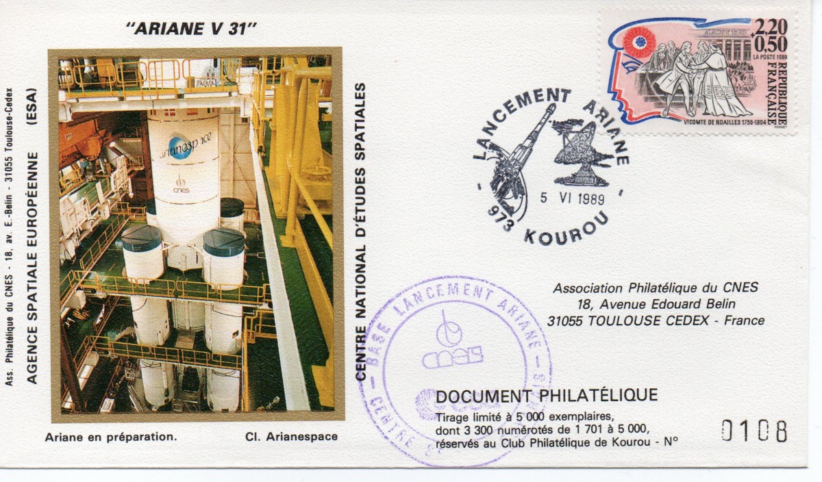 Kourou (Guyane) Lancement Ariane 4 - 44L – Vol 31 - 05 Juin 1989 (3 Enveloppes  CNES ) - C8