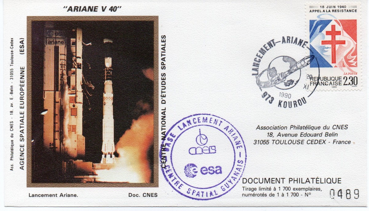 Kourou (Guyane) Lancement Ariane 4 - 42P – Vol 40 - 20 Novembre 1990 (3 Enveloppes  CNES ) - C8