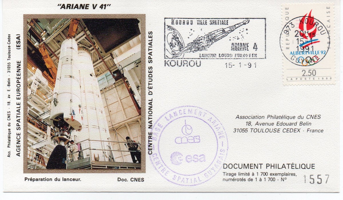 Kourou (Guyane) Lancement Ariane 4 - 44L – Vol 41 - 15 Janvier 1991 (3 Enveloppes  CNES ) - C8