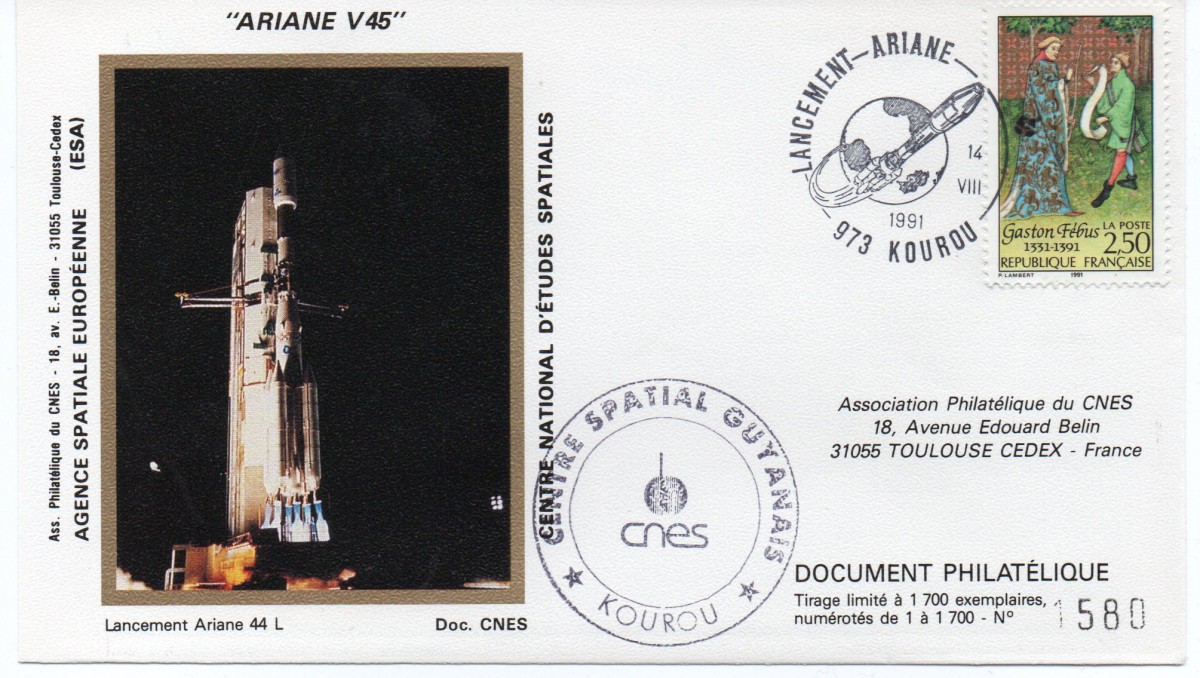 Kourou (Guyane) Lancement Ariane 4 - 44L – Vol 45 - 14 Aout 1991 (2 Enveloppes  CNES ) - C8