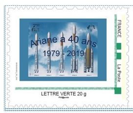 Timbre à Moi émis à l'occasion du 40ème anniversaire du premier lancement d'Ariane.