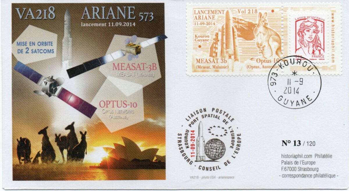 ARIANE 5ECA VA218 – Kourou 11 Septembre 2014 – Enveloppe Conseil de l’Europe – C13