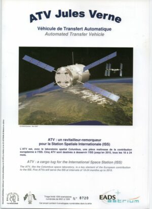 VOL 181 - Encart ATV 1 "Jules Vernes" - contenant 4 enveloppes (campagne ESTEC, Lancement Kourou, poursuite CEL Biscarrosse, Amarrage ISS)