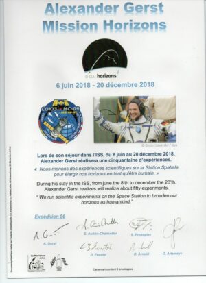 ISS Mission HORIZONS " Alexander Gerst" - Encart contenant 3 enveloppes - (Expériences CNES CADMOS "Fluidics 31/08/2018", "Myotones 12/10/2018" - Soyouz MS09 Enveloppe station ISS 10/06/2018 retour sur terre 20/12/2018).