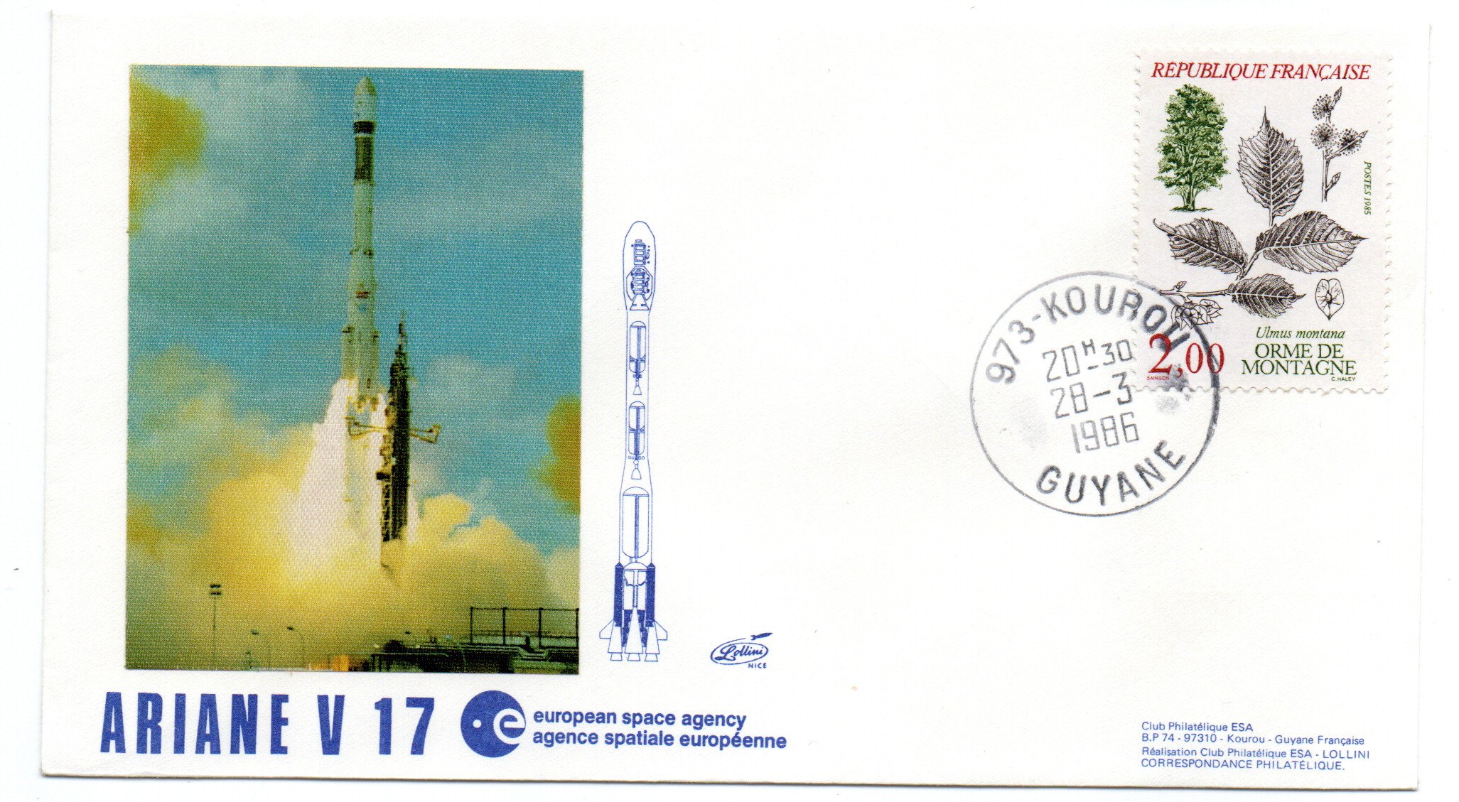 Lancement Ariane V17 - Kourou le 28 Mars 1986 - Enveloppe Club ESA - C30
