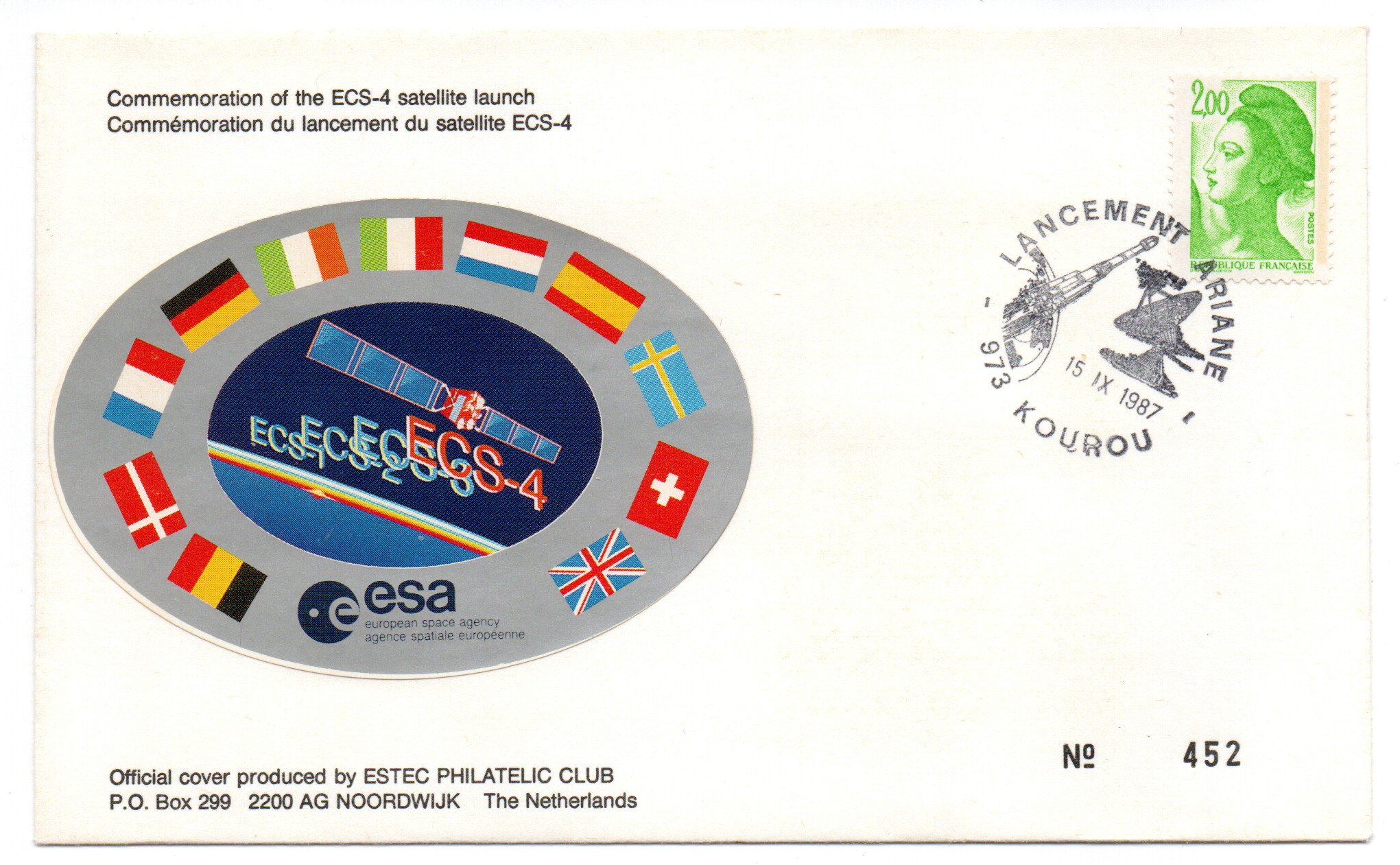 Lancement Ariane V19 - Kourou le 15 Septembre 1987 - Enveloppe Club ESTEC - C30
