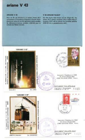 Lancement Ariane 44P - Vol 43 - 04/04/1991 - Pochette CNES 2 enveloppes - C 39