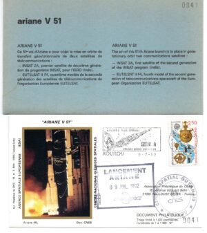 Lancement Ariane 44L – Vol 51 – 09/07/1992 – Pochette CNES 3 enveloppes – C 39