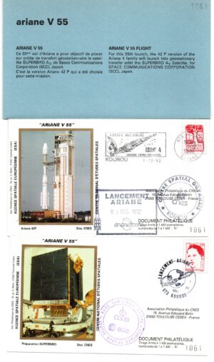 Lancement Ariane 42P – Vol 55 – 01/12/1992 – Pochette CNES 2 enveloppes – C 39