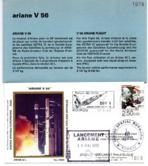 Lancement Ariane 42L – Vol 56 – 11/05/1993 – Pochette CNES 3 enveloppes – C 40