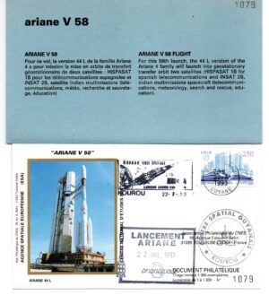 Lancement Ariane 44L – Vol 58 – 22/07/1993 – Pochette CNES 3 enveloppes – C 40
