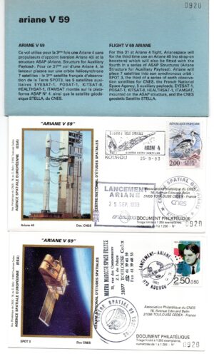 Lancement Ariane 40 – Vol 59 – 25/09/1993 – Pochette CNES 4 enveloppes – C 40