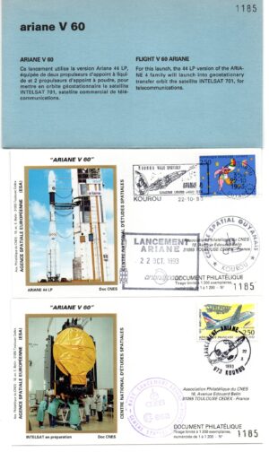Lancement Ariane 44LP - Vol 60 - Kourou 22/10/1993 - Pochette CNES 2 enveloppes - C 40