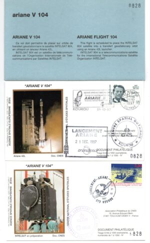 Lancement Ariane 42L – Vol 104 – Kourou 21/12/1997 – Pochette CNES 2 enveloppes – C 40