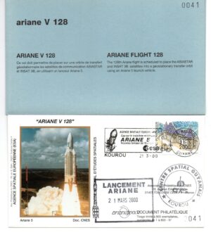 Lancement Ariane 5 – Vol 128 – Kourou 21/03/2000 – Pochette CNES 3 enveloppes – C 40