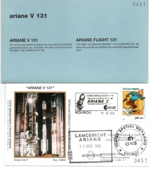 Lancement Ariane 44LP – Vol 131 – Kourou 17/08/2000 – Pochette CNES 3 enveloppes – C 41