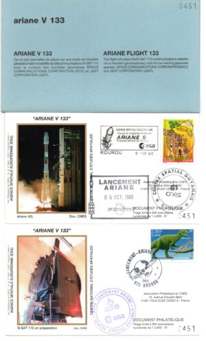 Lancement Ariane 42L - Vol 133 – 06/10/2000 - Pochette CNES – 2 Env - C 41