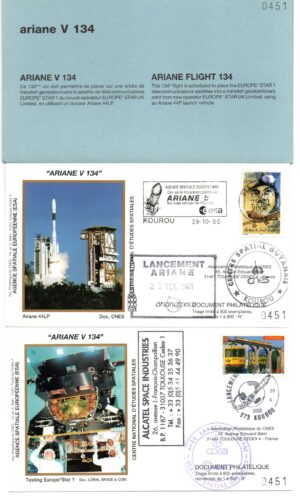 Lancement Ariane 44LP - Vol 134 – Kourou 29/10/2000 - Pochette CNES – 2 Env - C 41