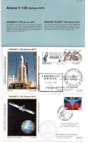 Lancement Ariane 5 (507) - Vol 135 – Kourou 15/11/2000 - Pochette CNES 4 Env - C 41