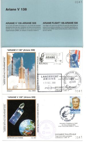 Lancement Ariane 5 (508) - Vol 138 – Kourou 19/12/2000 - Pochette CNES 4 Env - C 41