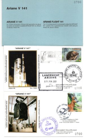Lancement Ariane 44L- Vol 141 – Kourou 09/06/2001 - Pochette CNES 2 Env - C 41