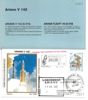 Lancement Ariane 5 (510) - Vol 142 – Kourou 12/07/2001 - Pochette CNES 3 Env - C 41