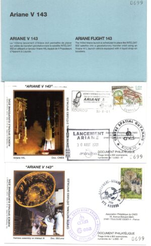 Lancement Ariane 44L- Vol 143 – Kourou 30/08/2001 - Pochette CNES 2 Env - C 41