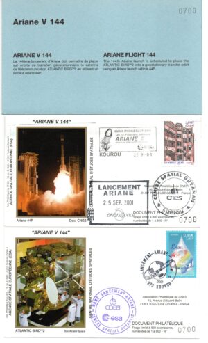 Lancement Ariane 44P- Vol 144 – Kourou 25/09/2001 - Pochette CNES 2 Env - C 41