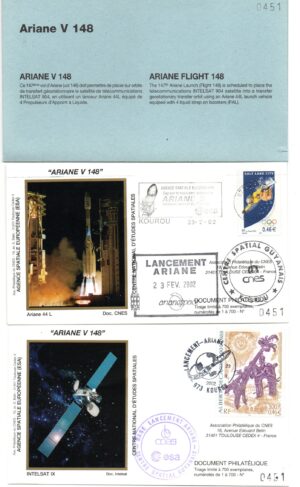 Lancement Ariane 44L - Vol 148 – Kourou 23/02/2002 - Pochette CNES 2 Env - C 41