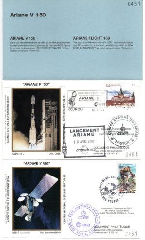 Lancement Ariane 44L - Vol 150 – Kourou 16/04/2002 - Pochette CNES 2 Env - C 41