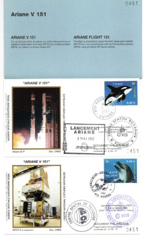 Lancement ARIANE 42P - vol 151 - Kourou 03/05/2002 - Pochette CNES 2 enveloppes - C 42