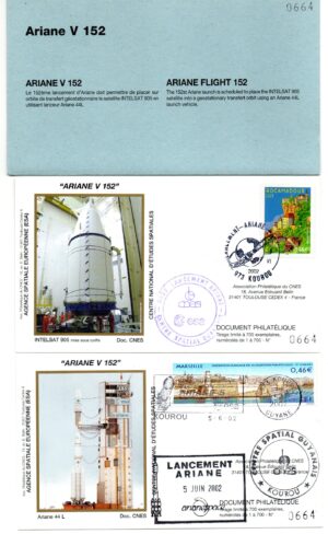 Lancement ARIANE 44L - vol 152 - Kourou 05/06/2002 - Pochette CNES 2 enveloppes - C 42