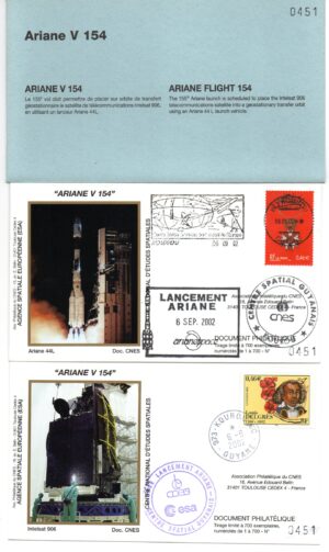 Lancement ARIANE 44L - vol 154 - Kourou 06/09/2002 - Pochette CNES 2 enveloppes - C 42