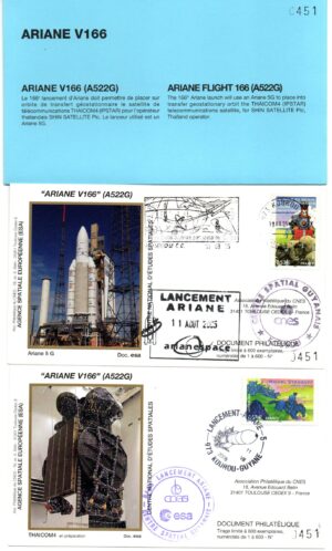 Lancement Ariane 522G - Vol 166 – Kourou 11/08/2005 – Pochette CNES 2 Enveloppes – C 42