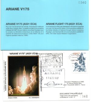 Lancement Ariane 531 ECA – Vol 175 – Kourou 11/03/2007 – Pochette CNES 3 Enveloppes – C 43