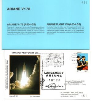 Lancement Ariane 534 GS – Vol 178 – Kourou 05/10/2007 – Pochette CNES 3 Enveloppes – C 43