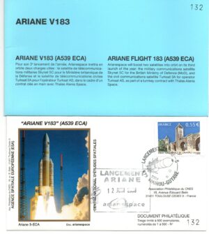 Lancement Ariane 539 ECA – Vol 183 – Kourou 12/06/2008 – Pochette CNES 3 Enveloppes – C 43